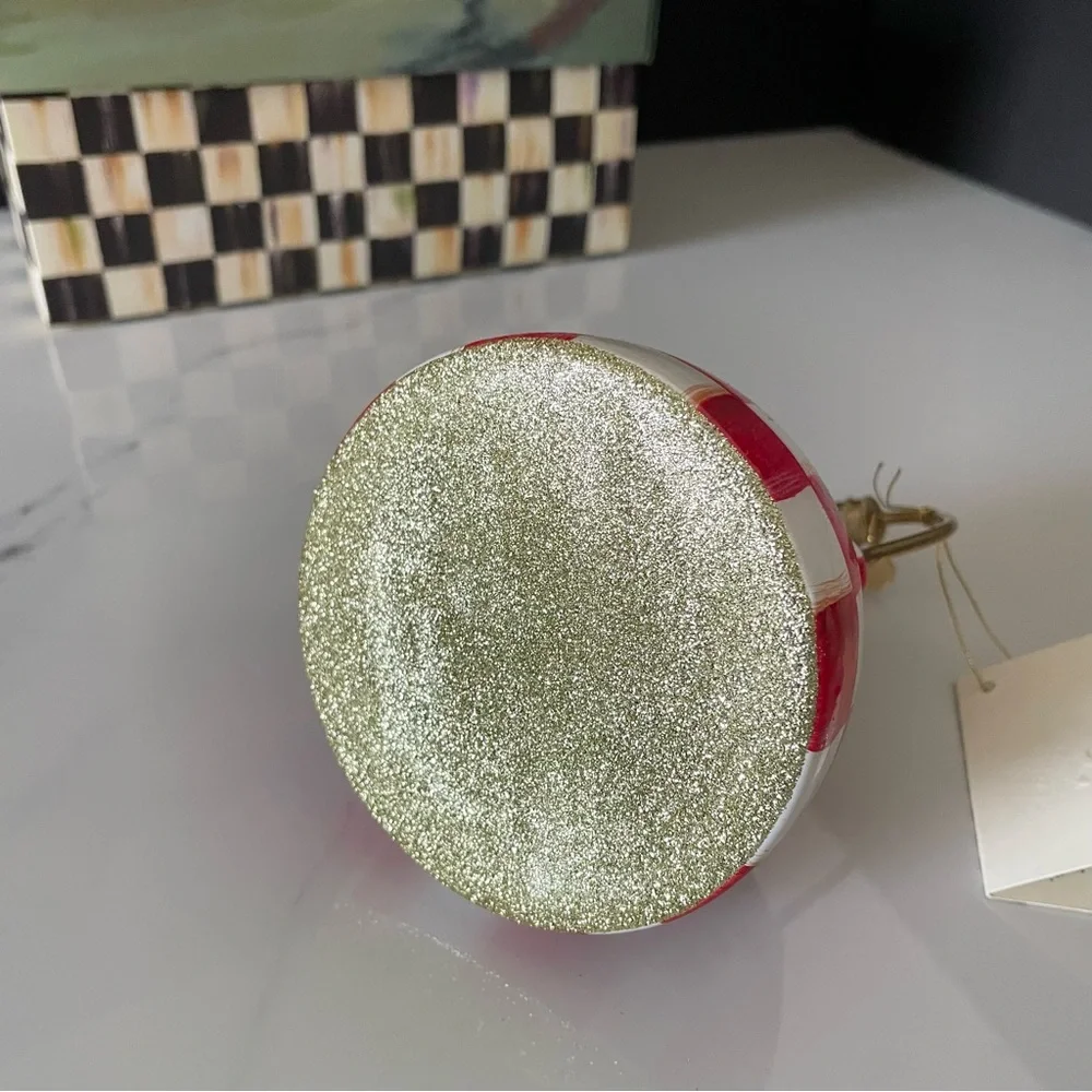Red Check It Out Tea Kettle Ornament by Mackenzie Childs